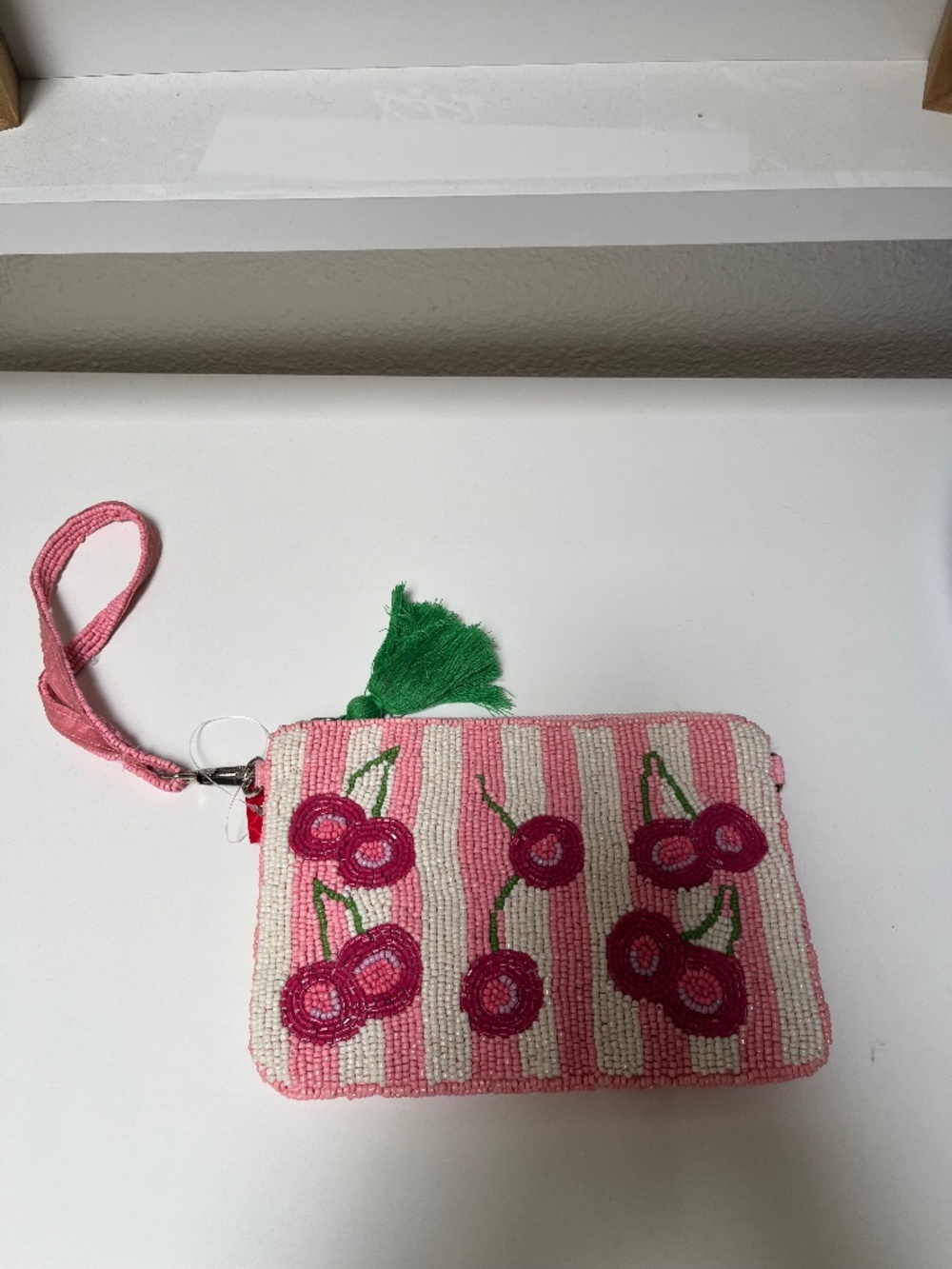 Kelly & Katie Beaded Cherry Wristlet Crossbody Bag – Pink & White